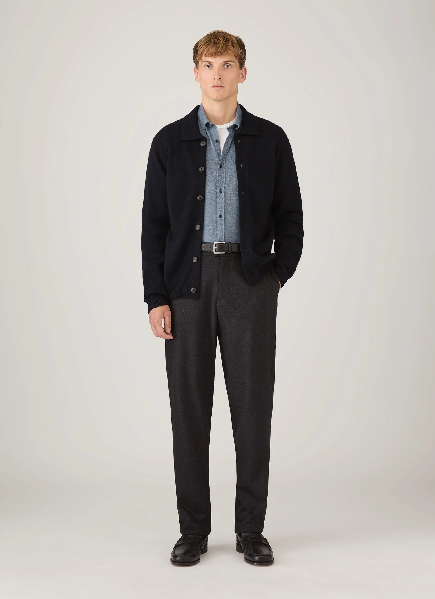 Men's Brushed Cotton Shirt in Light Blue Melange - Image 3