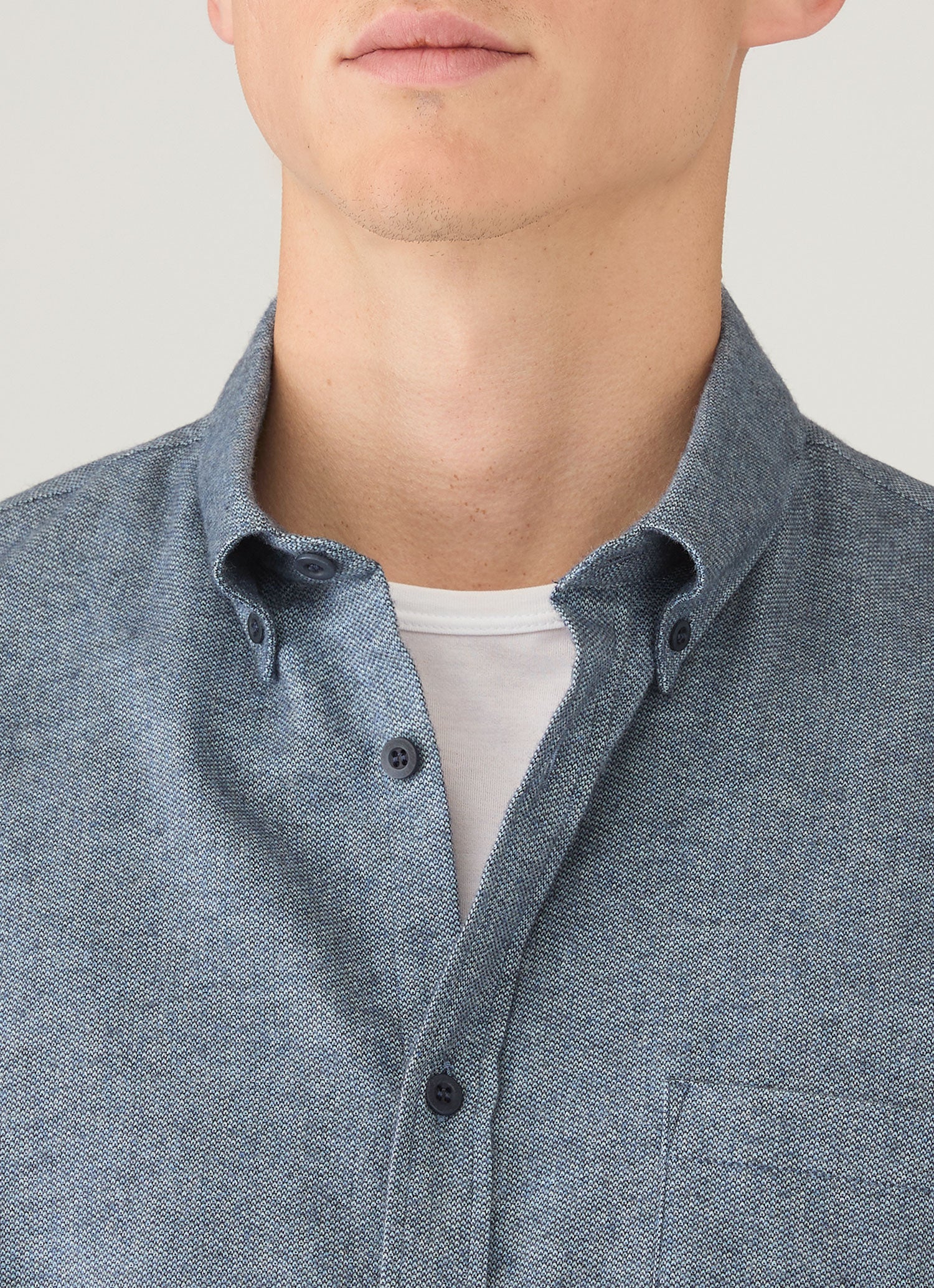Men's Brushed Cotton Shirt in Light Blue Melange - Image 6