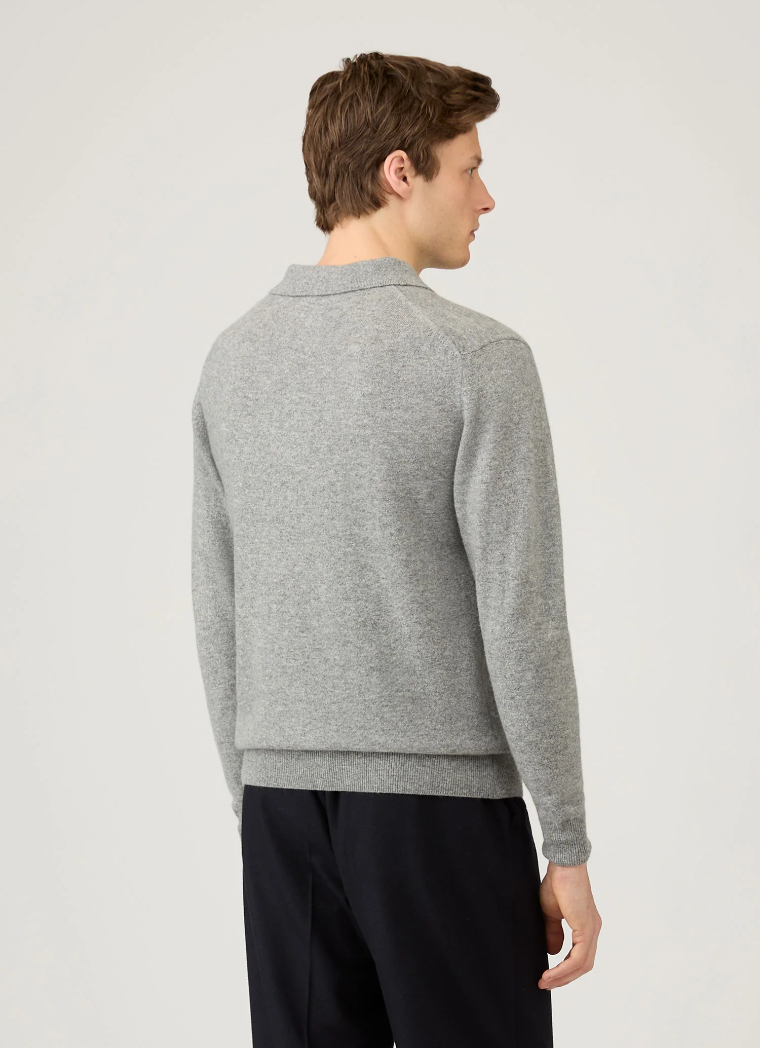 Men's Cashmere Knitted Polo Shirt in Grey Melange - Image 5