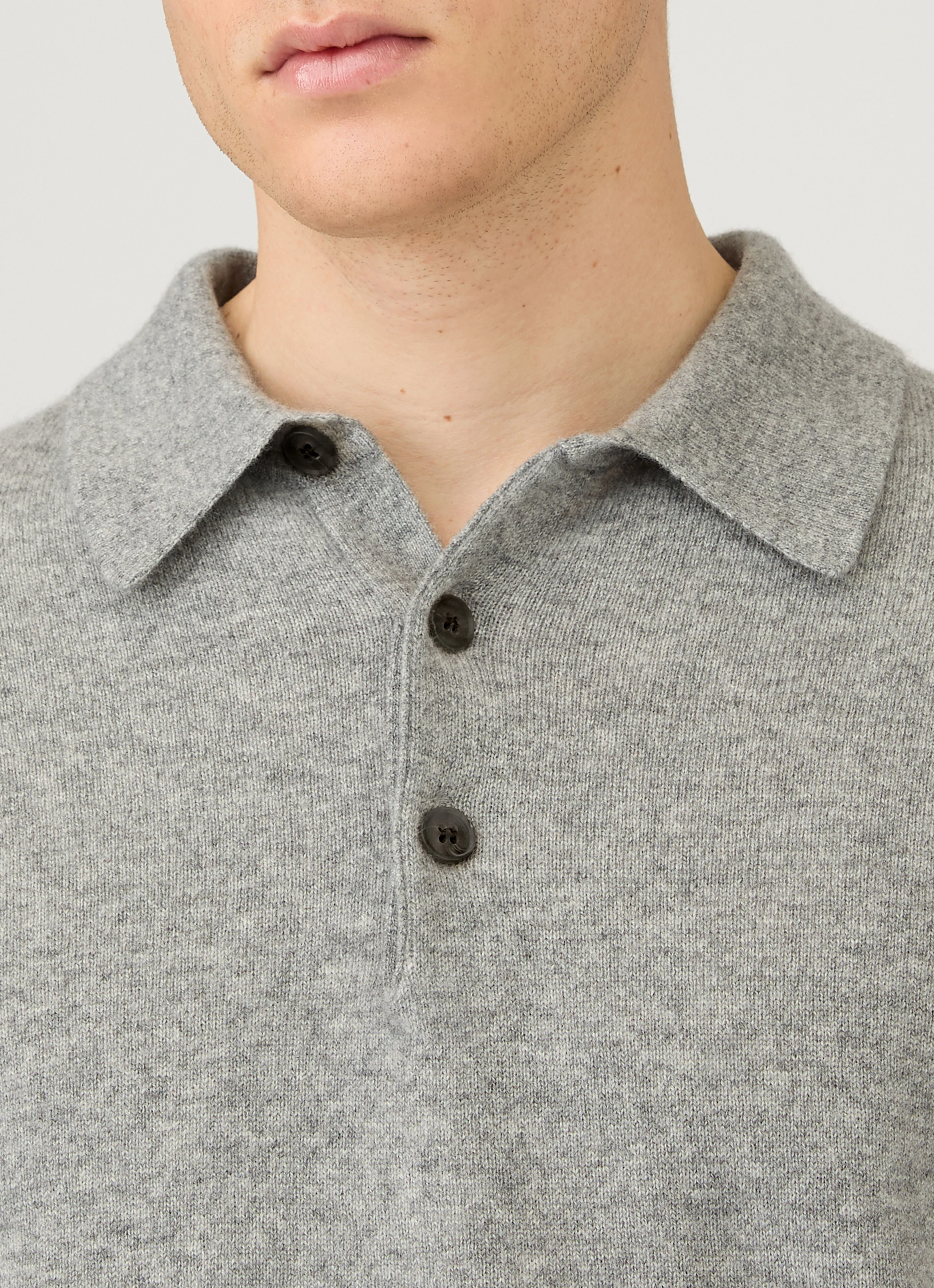 Men's Cashmere Knitted Polo Shirt in Grey Melange - Image 6