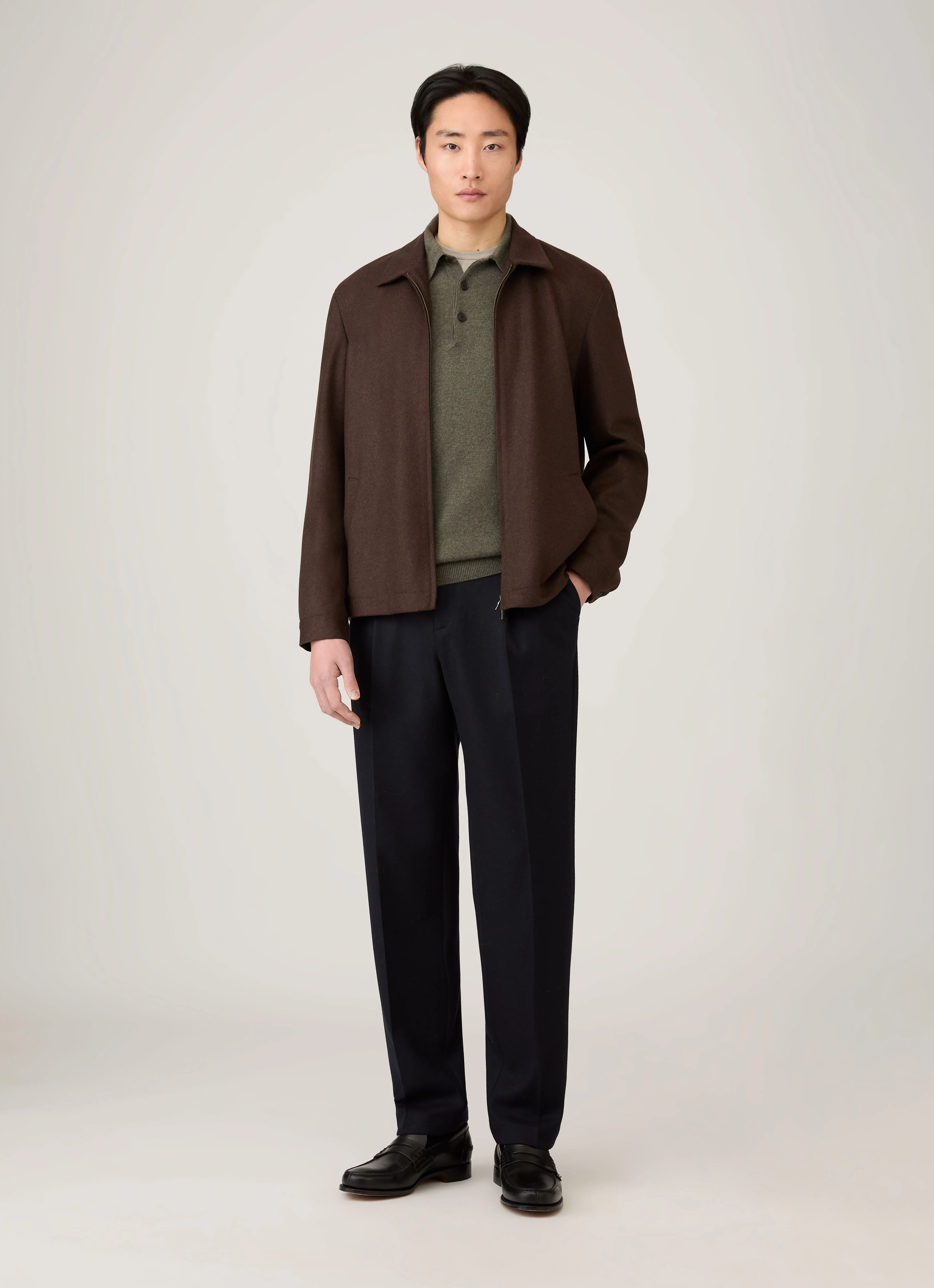 Men's Cashmere Knitted Polo Shirt in Khaki - Image 3