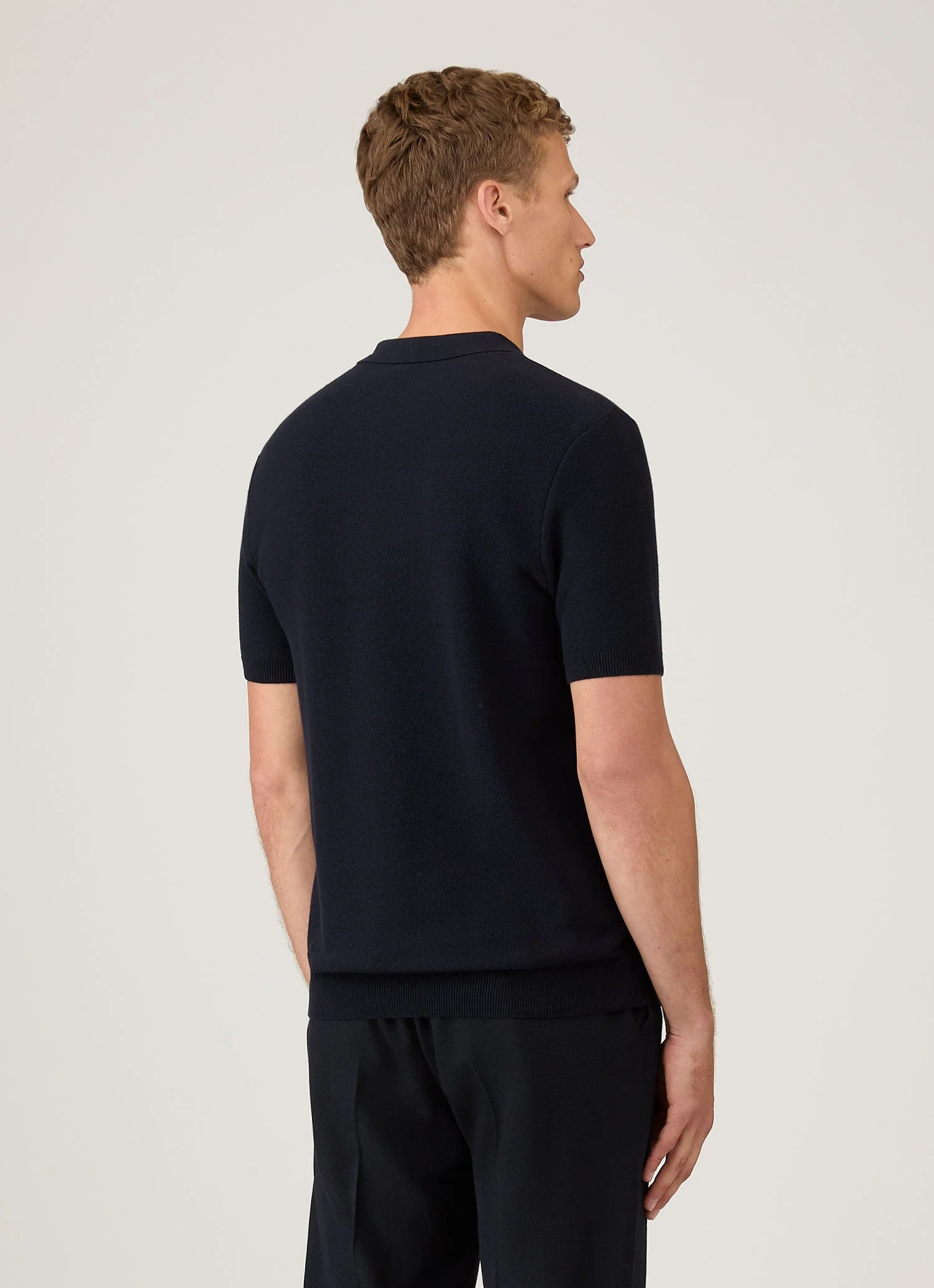 Men's Cotton Knit Polo Shirt in Navy - Image 5