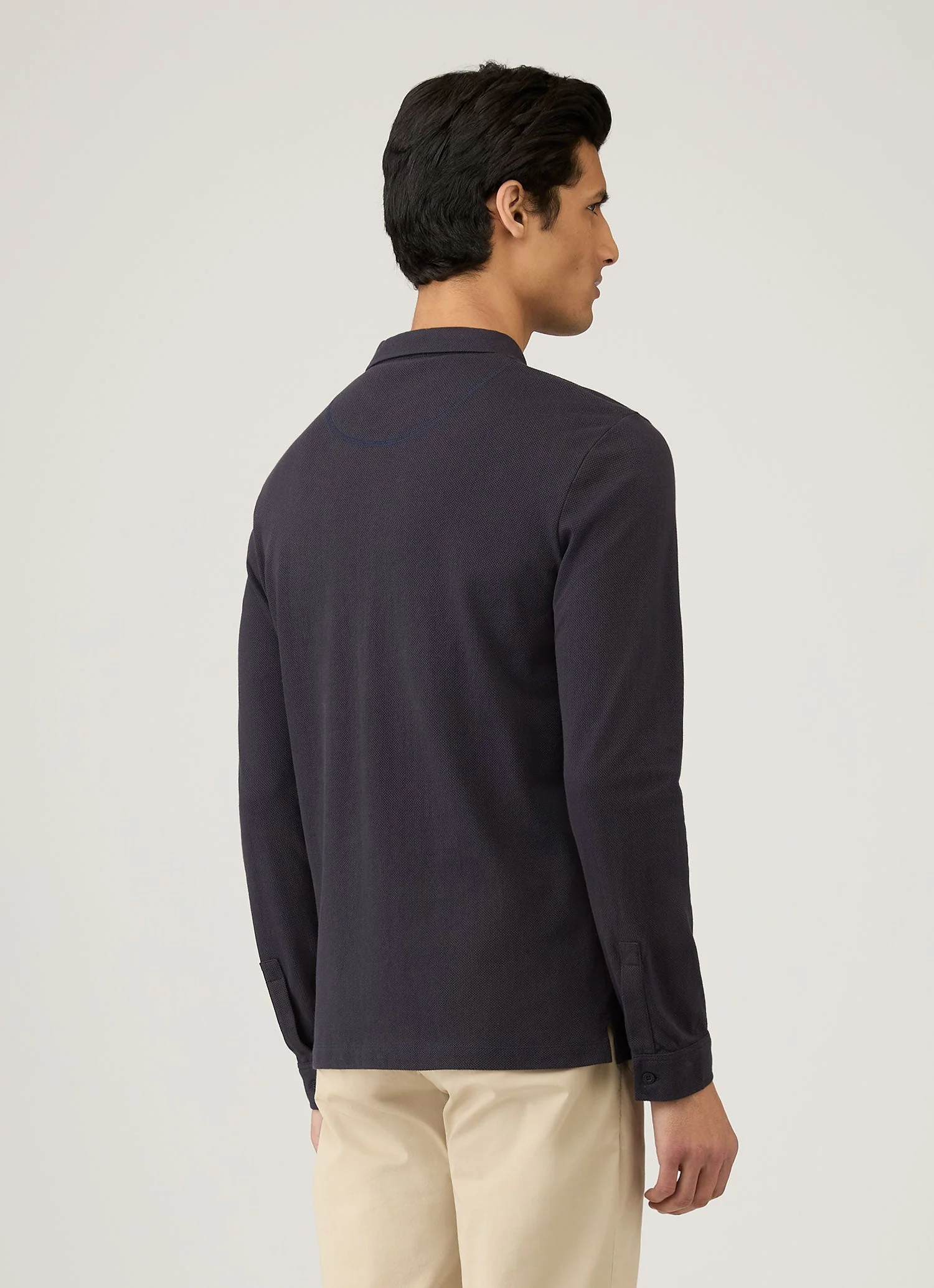 Men's Riviera Long Sleeve Polo Shirt in Navy - Image 5