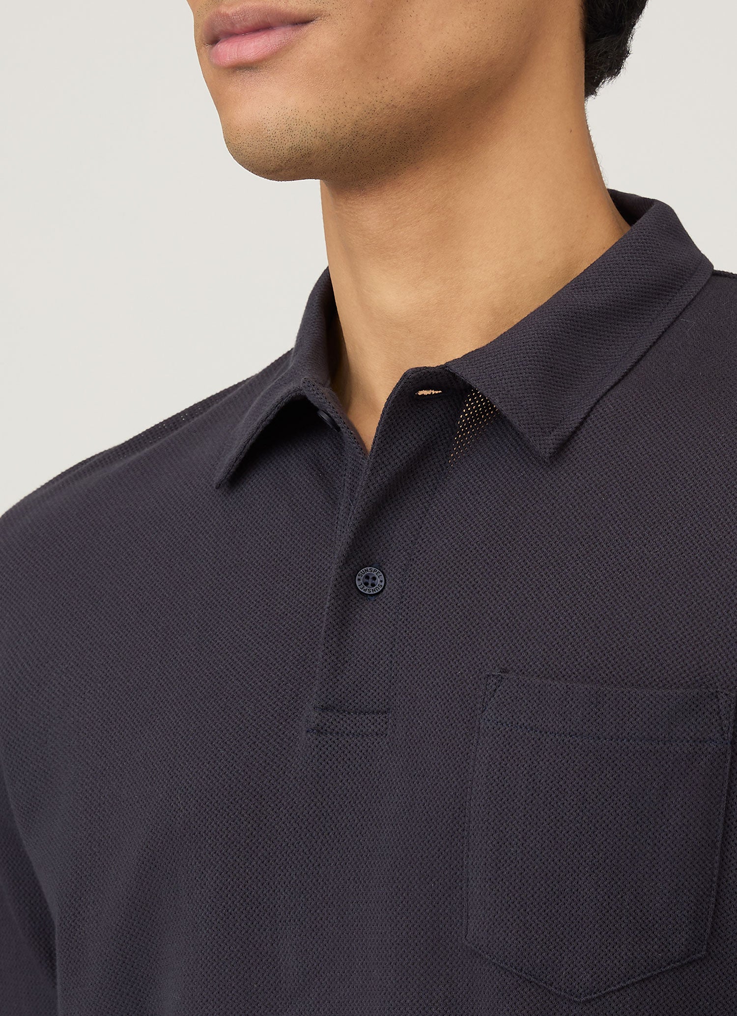 Men's Riviera Long Sleeve Polo Shirt in Navy - Image 6