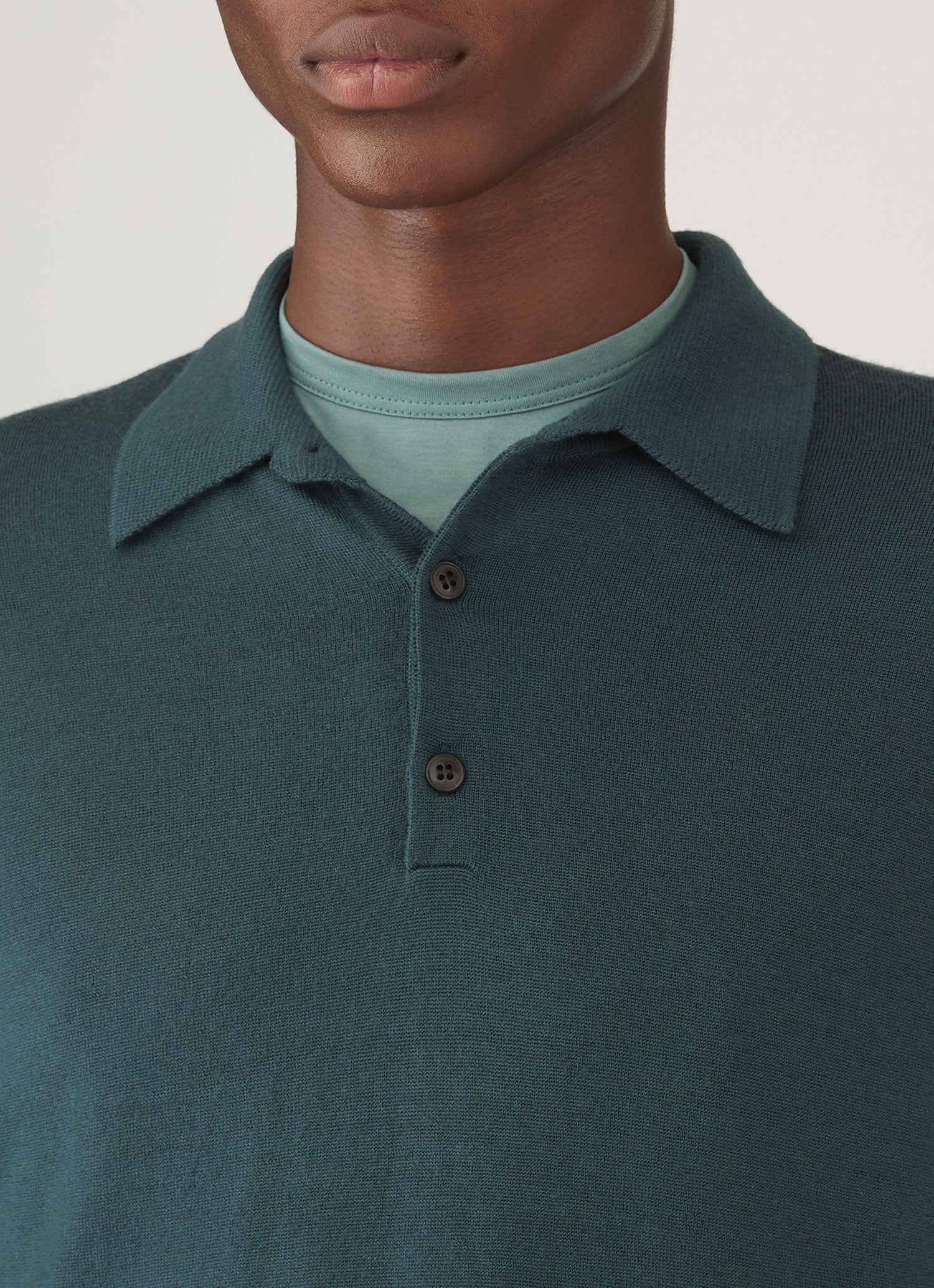 Men's Extra-Fine Merino Knitted Polo Shirt in Dark Petrol - Image 6