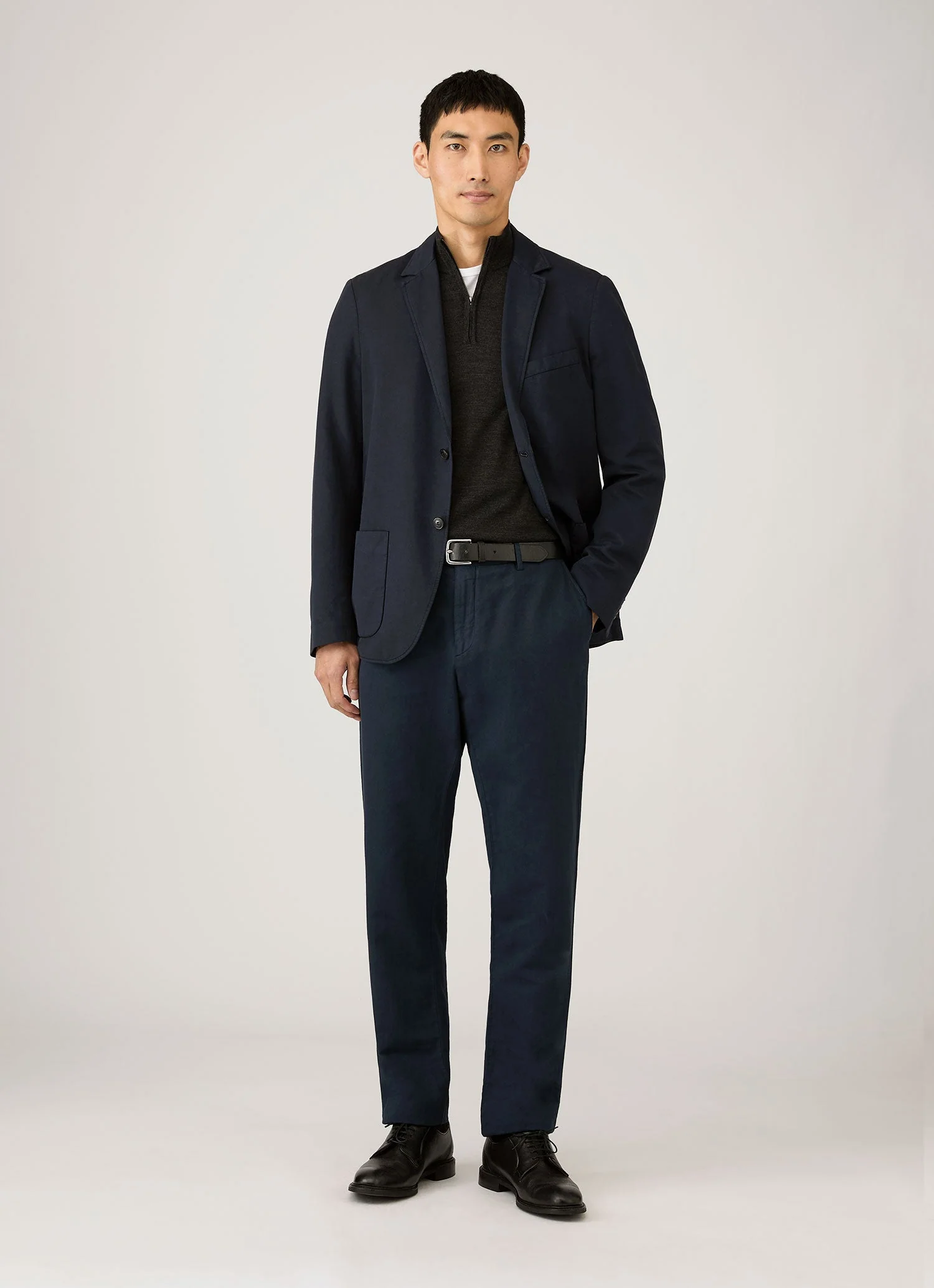 Men's Extra-Fine Merino Zip Neck in Charcoal Melange - Image 3