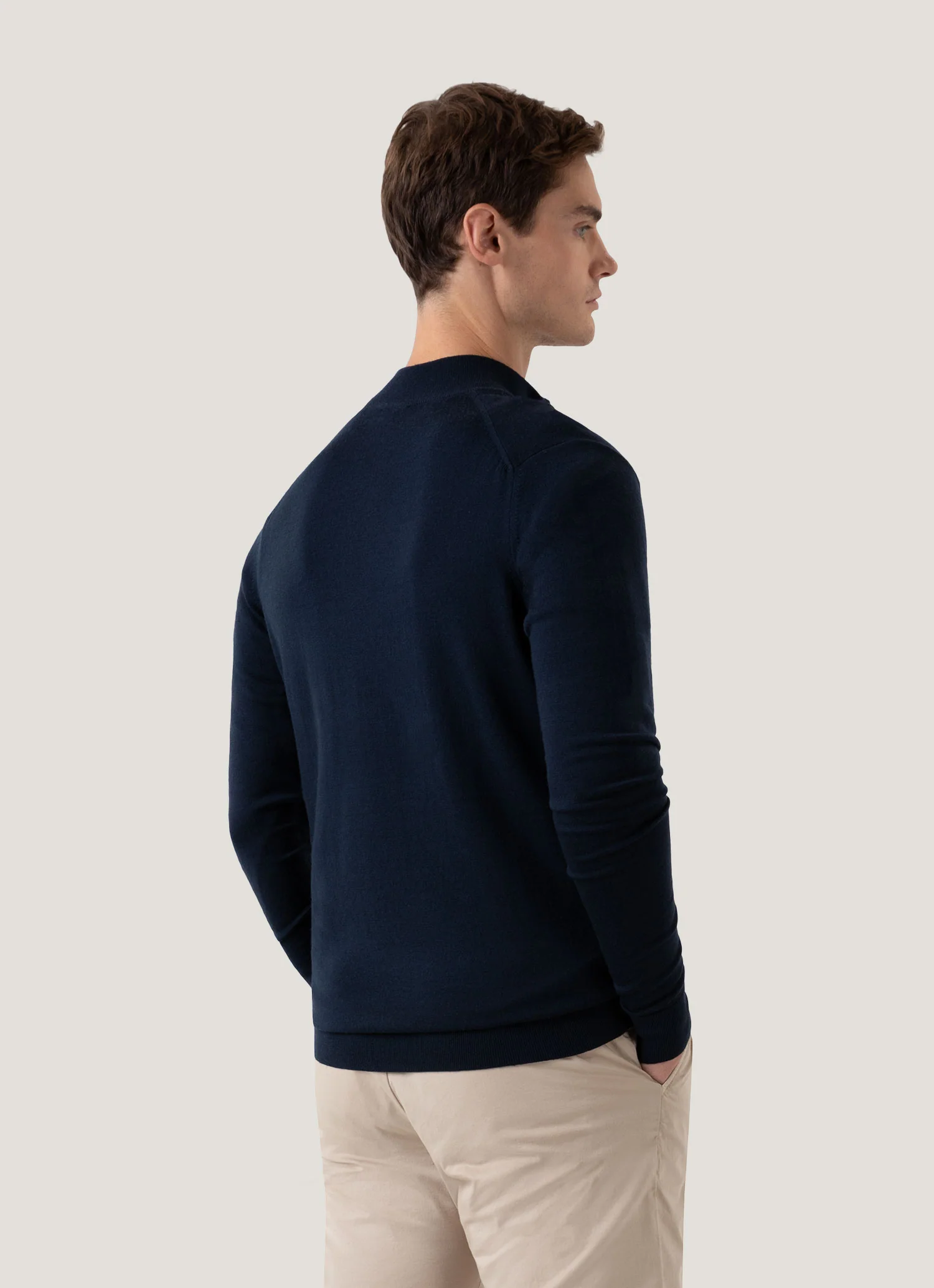 Men's Extra-Fine Merino Zip Neck in Light Navy - Image 5