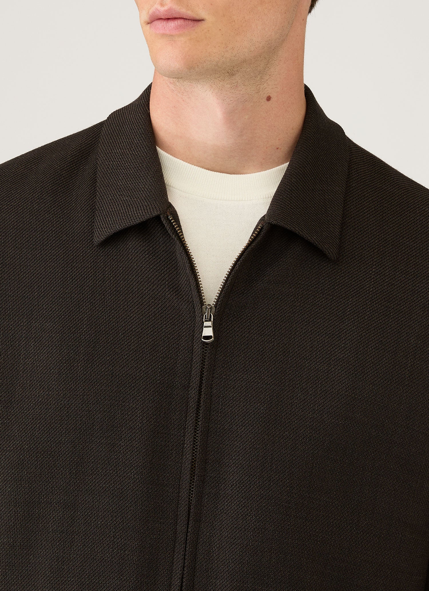 Men's Light Textured Wool Harrington Jacket in Truffle - Image 6