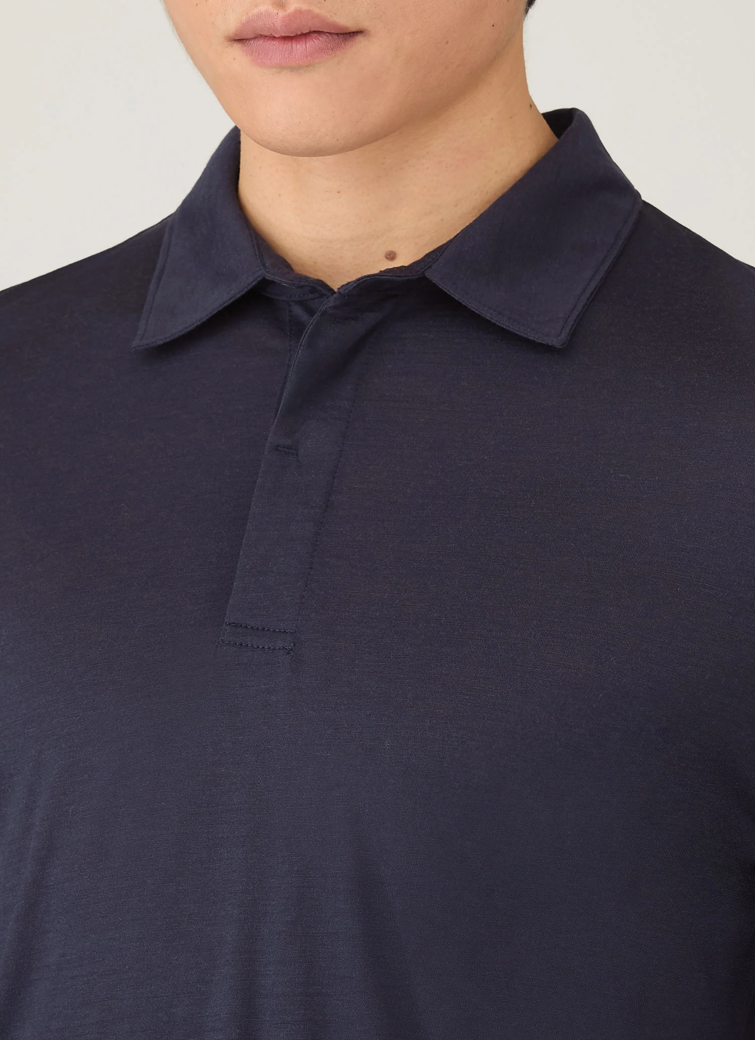 Men's Long Sleeve Ultra-Fine Merino Polo Shirt in Navy - Image 6