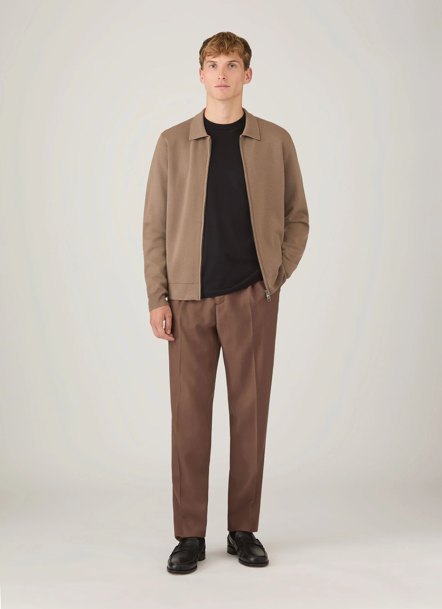Men's Merino Milano Zip Jacket in Sandstone - Image 3
