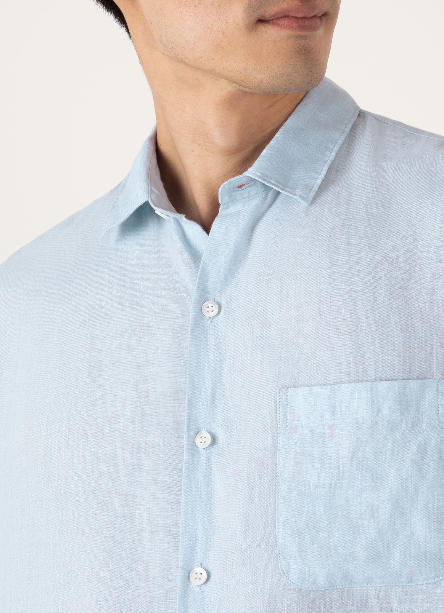 Men's Short Sleeve Linen Shirt in Light Blue - Image 6