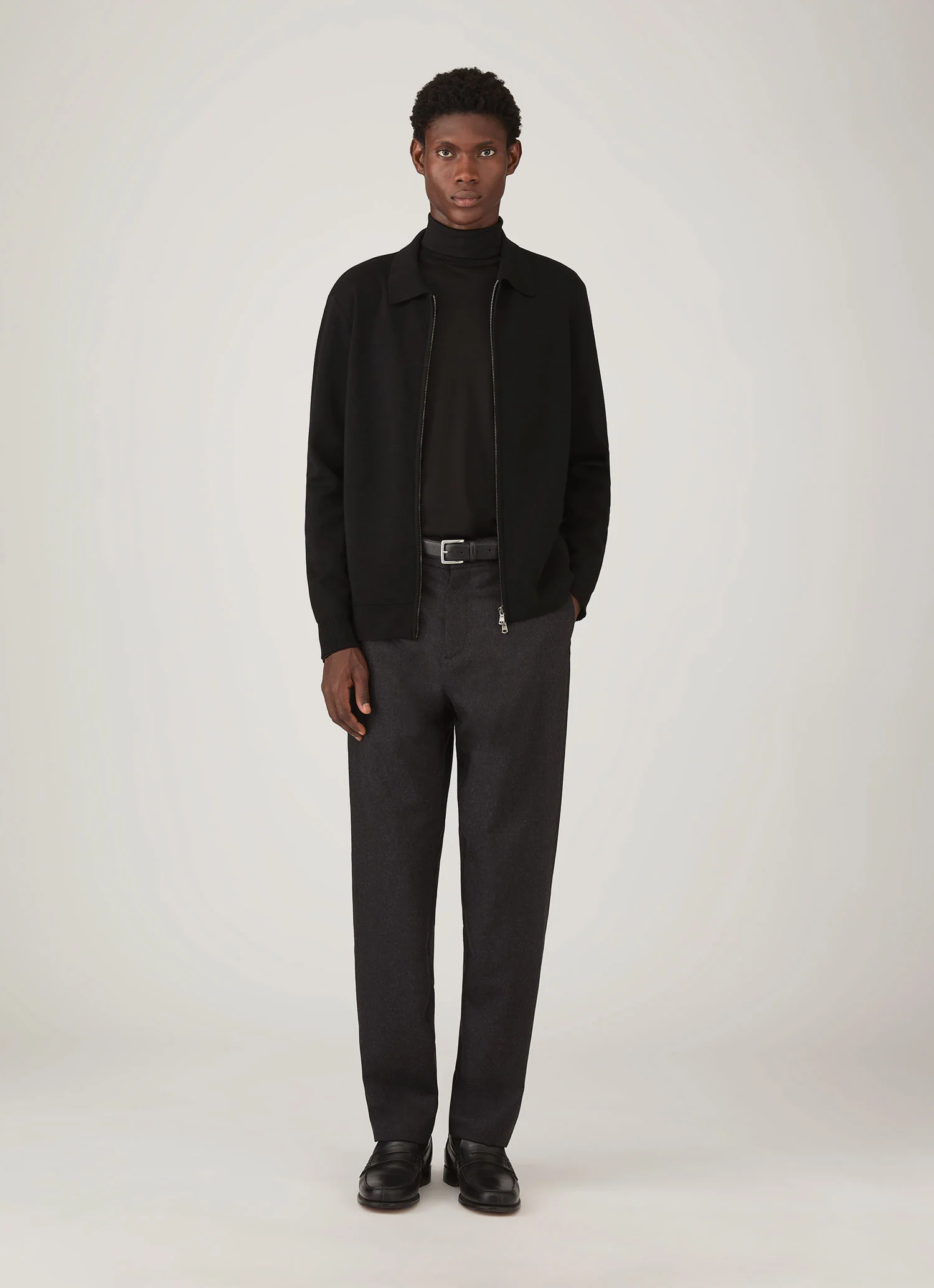 Men's Ultra-Fine Merino Roll Neck in Black - Image 3